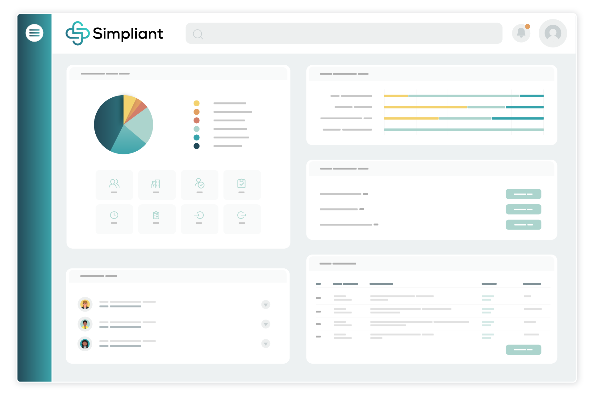 Wireframe view of the Simpliant dashboard